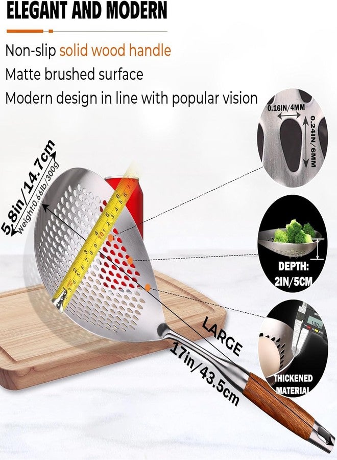 Pekos Slotted Turner Spatula with Wooden Handle | Steel Deep Fry Oil Strainer Scoop Colande Spoon & Kitchen Cooking Utensil for Frying, Poori, Chips (1 Psc) - Image 2